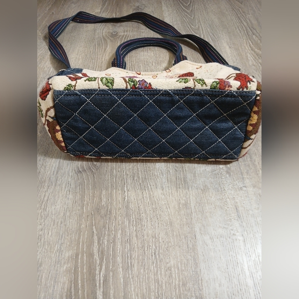 Owl Patterned Cream and Blue Women's Bag With Strap and Hadles. - Picture 9 of 11
